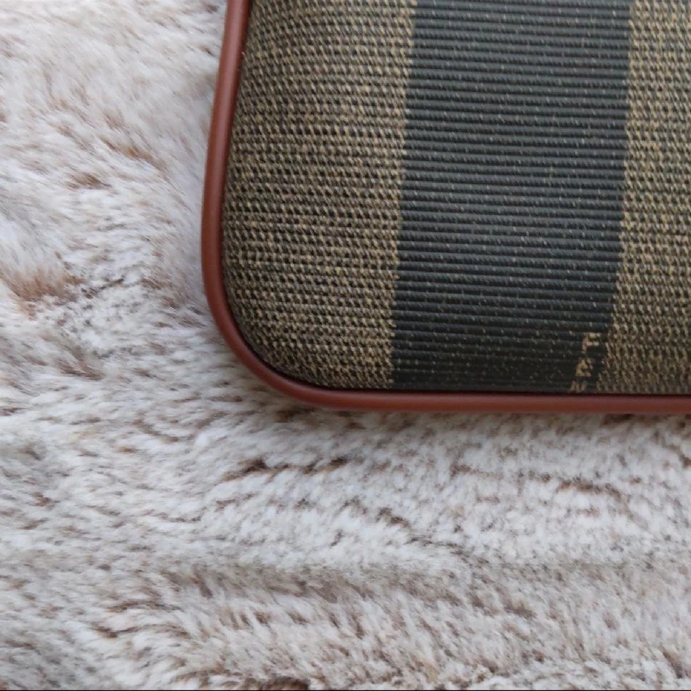 Fendi Vintage Brown Black Canvas Striped Zucca Pouch Clutch - Picture 10 of 11